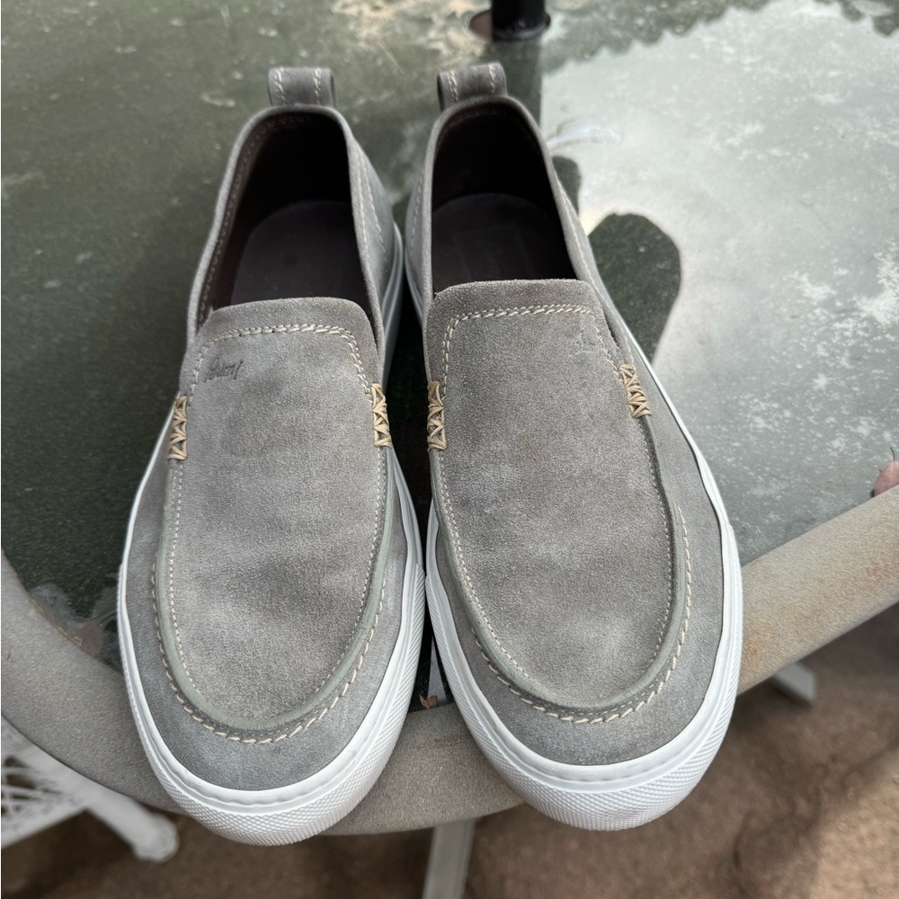 Brioni Suede Slip-On Sneakers, Gray
